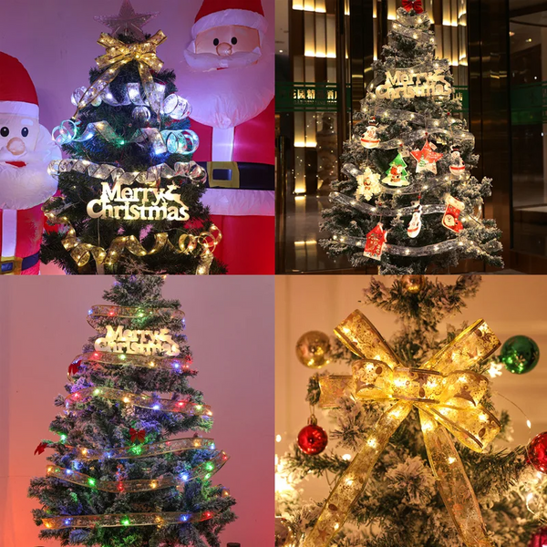 Christmas Tree LED Light Up Ribbon Bow Xmas Fairy String Lights Strip, Buy 4 Save 20%