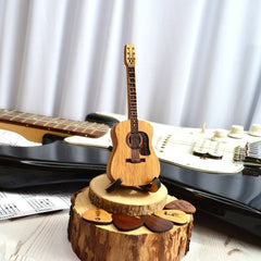 Mini Cute Edition Wooden Guitar Plectrum Case With Guitar Stand